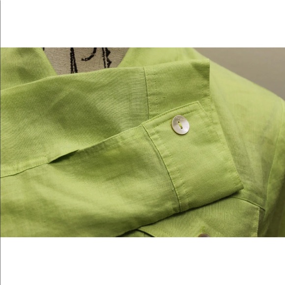 Allison Taylor Apple Green 100% Linen Large Long Sleeve Mother Of Pearl Buttons - Picture 6 of 12